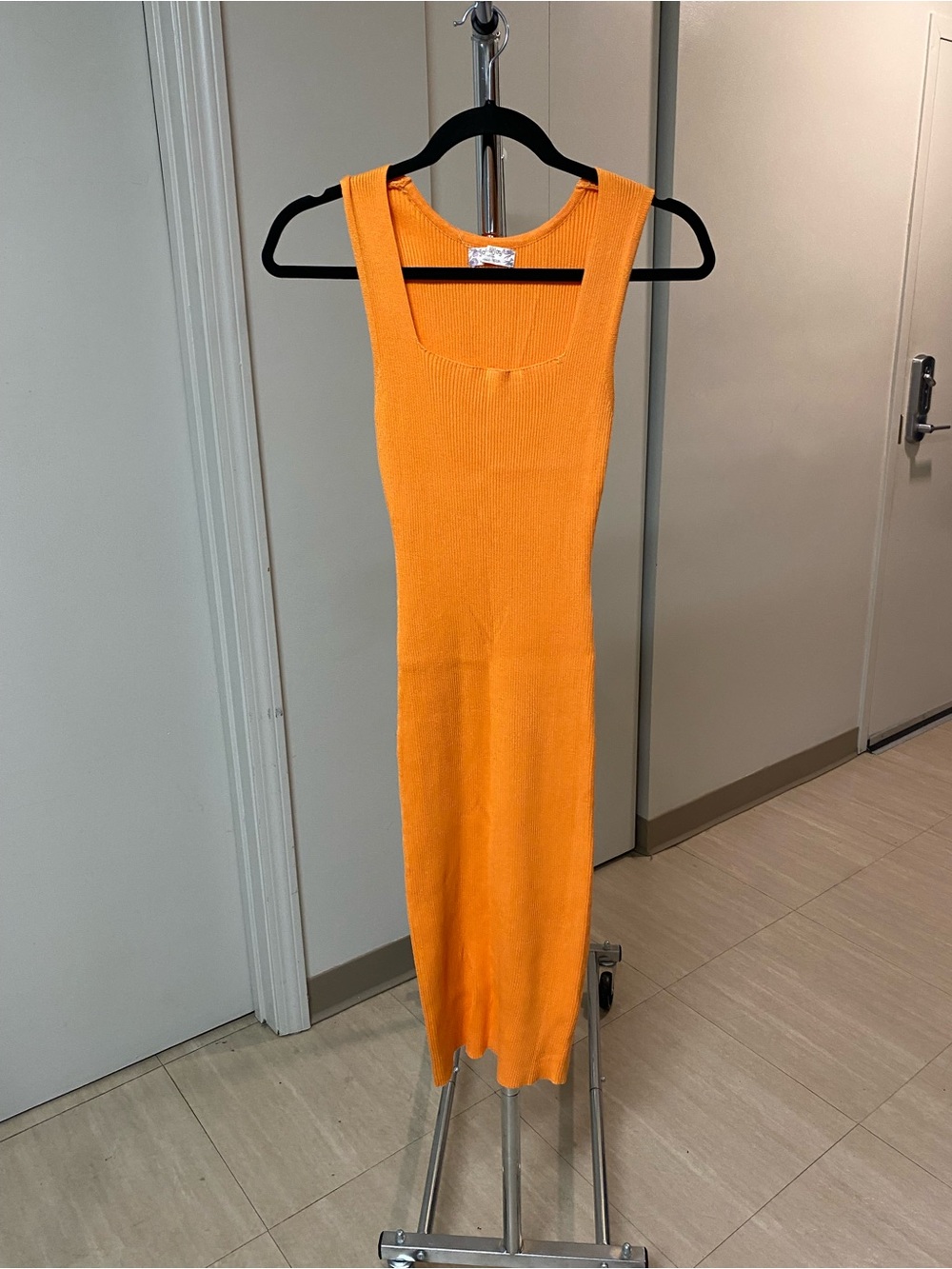 Sleeveless Ribbed Orange Knit Maxi Dress
